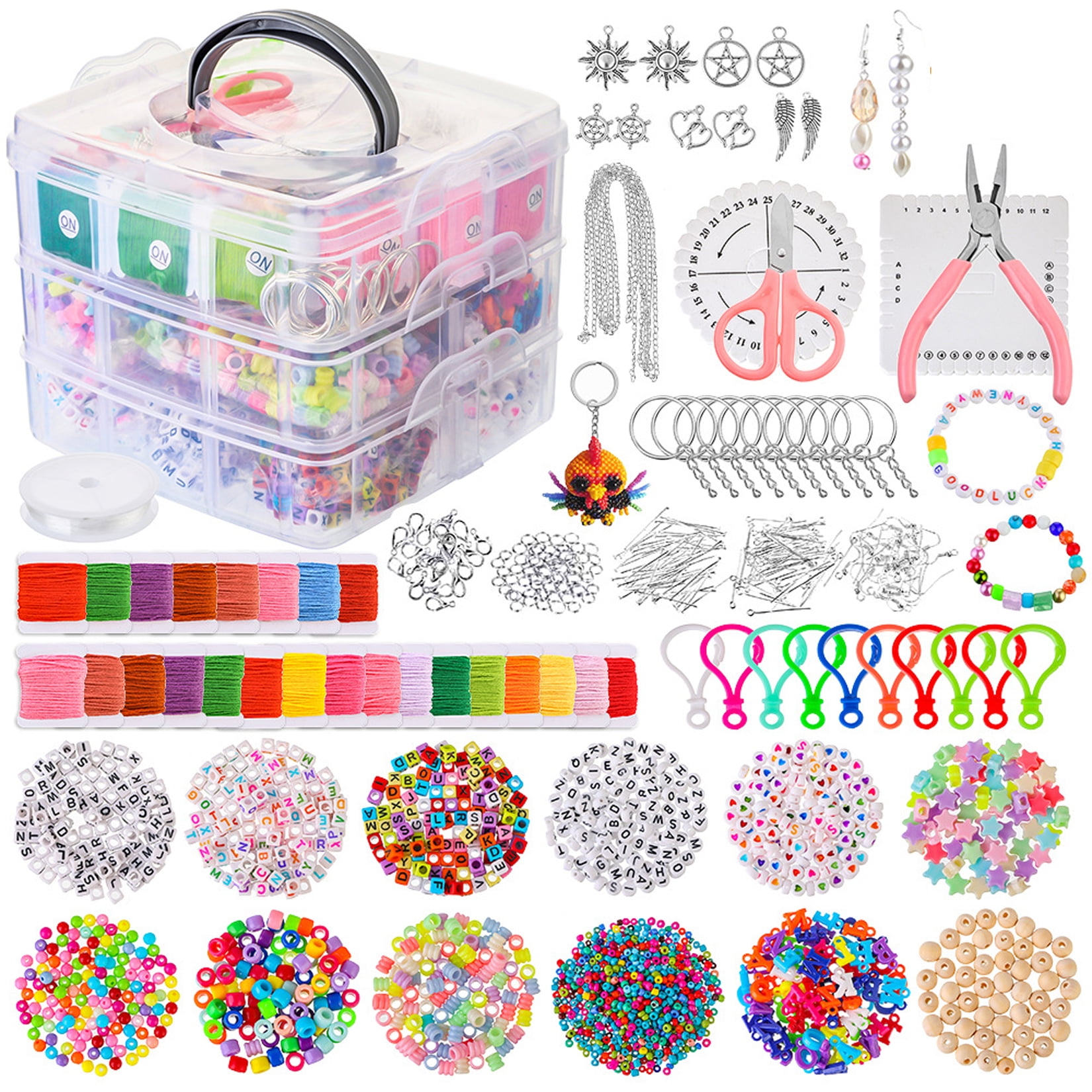 Jewelry Making Kits,4655 PCS Jewelry Making Supplies Kits Includes Jewelry Beads,Embroidery Floss,Jewelry Making Tools,Earrings Charms,Findings,Scissor for Beginners,Women,Girls,Teens,Kids