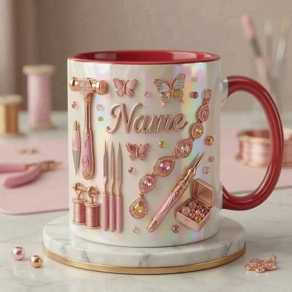 Jewelry Making Mug 3D, Faux 3D Effect Mug, Handmade Jewelry Mug, Personalized Maker Coffee Cup