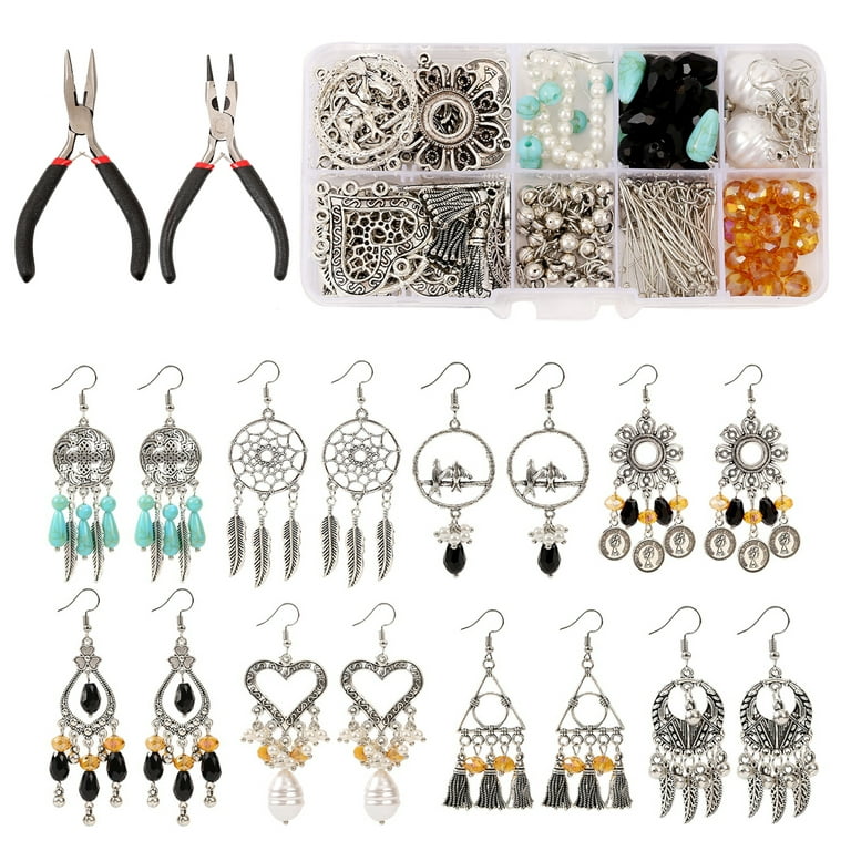 Gadgetvlot Jewelry Making Starter Kit Earrings Necklace Findings DIY Beads Plier Tools Set Earring Making Kit with Jewelry Pliers Retro Style, Adult Unisex, Size