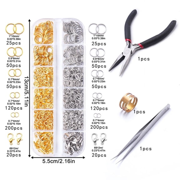 Jewelry Making Supplies Kit with Lobster Clasps and Open Jump Rings 12 Compartment Organizer Set