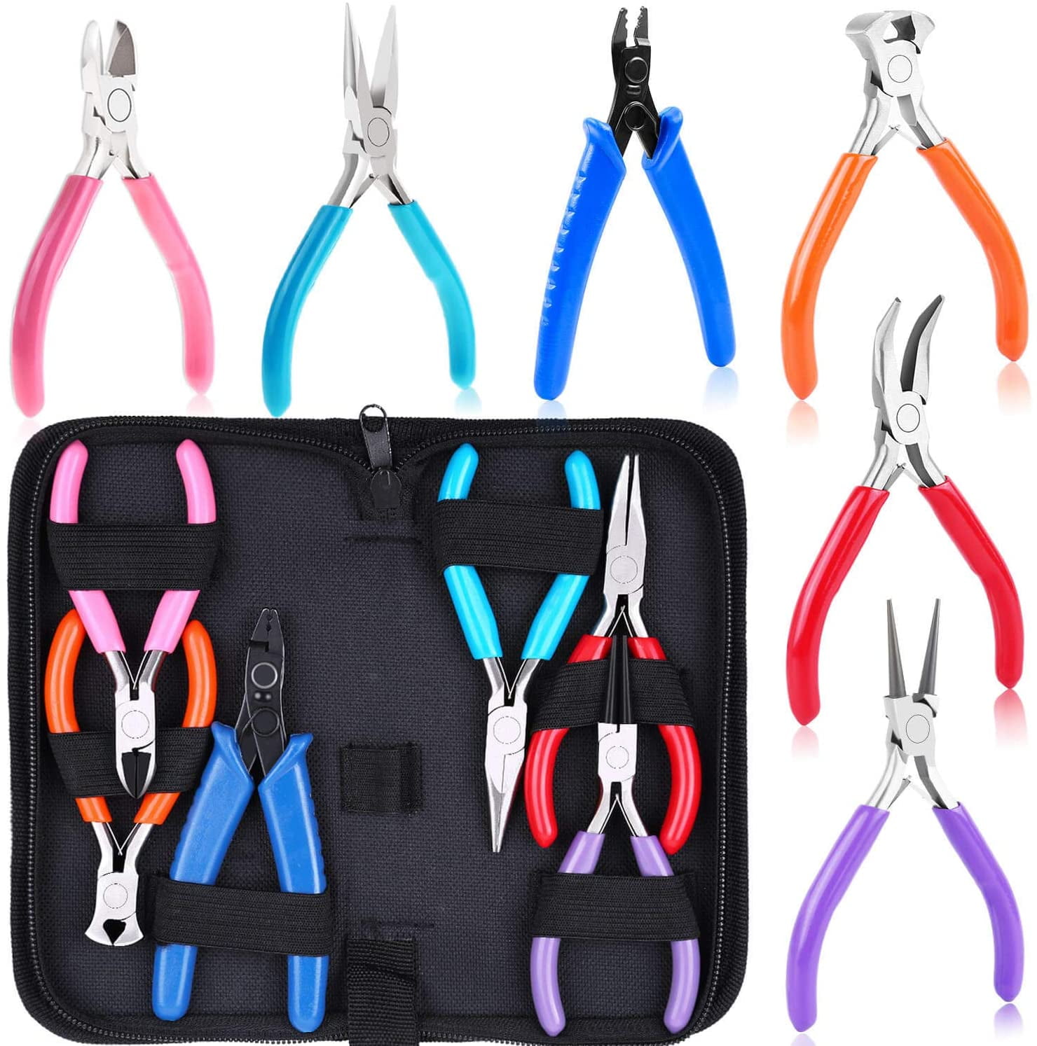 Jewelry Making Tools Kit: 6pc Set, Including Needle Round Nose, Wire Cutters, Crimper & End Nippers for Beading & Craft