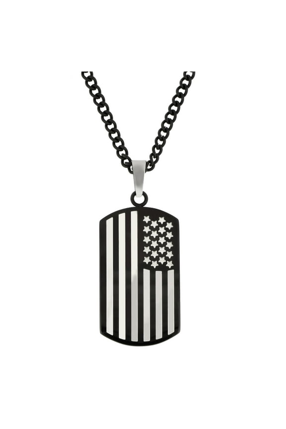 Jewelry Men's Stainless Steel American Flag Dog Tag, 24