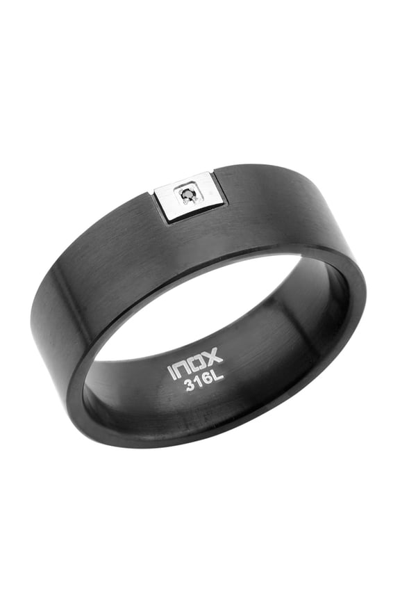 Jewelry Men's Stainless Steel Black IP with Small Rectangle Steel and Black CZ Ring