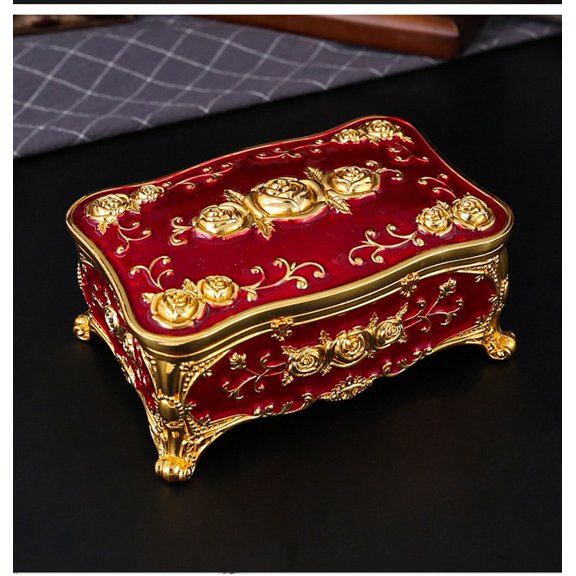 Jewelry Metal Rose Jewelry Box, Mirror Creative Ring, Necklace, Earring Storage Box, Wedding Gift