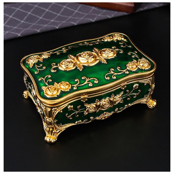 Jewelry Metal Rose Jewelry Box, Mirror Creative Ring, Necklace, Earring Storage Box, Wedding Gift