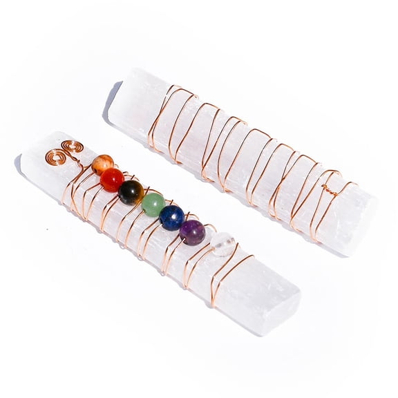 Jewelry Natural Selenite Home Decorations Brass Wire Wrapped Round Natural Gemstone Display Decorations Rectangle White 70~90x12~16mm