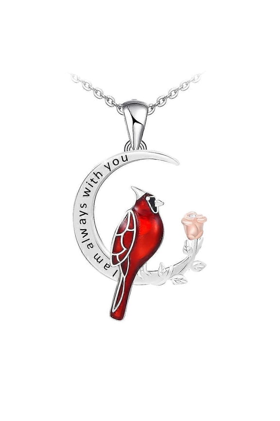 Jewelry Necklace Cardinal Necklace Jewelry Animal Charm Necklace Red Bird Necklace Moon Necklace