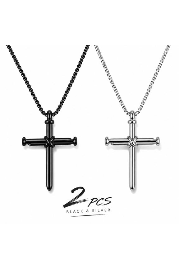 Jewelry Necklace Mens Jewelry Cross Necklace Necklaces Mens Necklaces Black/Silver Cross Necklace for Men 2 Pack