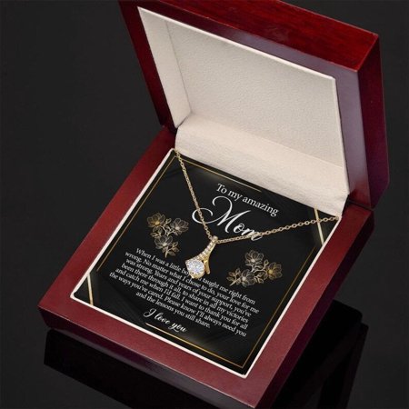 Jewelry, Necklace, Message Card, Golden Lined Flower, Mother's Day Gift, Alluring Beauty Necklace Mom From Daughter Son, White Alluring Necklace