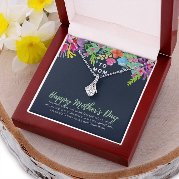 Jewelry, Necklace, Message Card, Happy Mother's Day Gift, Colorful Flowers, Alluring Beauty Necklace Gift To Mom From Daughter Son, White Alluring Necklace