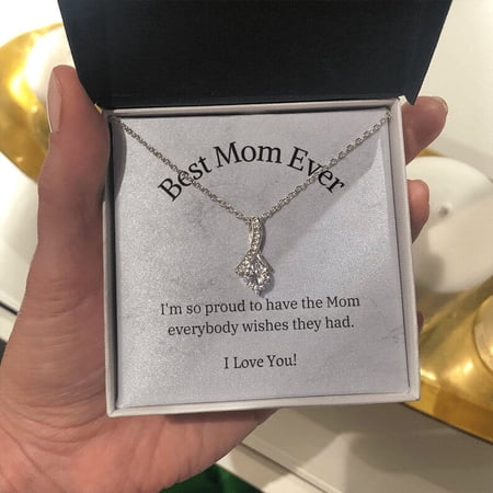 Jewelry, Necklace, Message Card, Mother's Day Gift, Best Mom Ever, Alluring Beauty Necklace Gift To Mom From Daughter Son, White Alluring Necklace