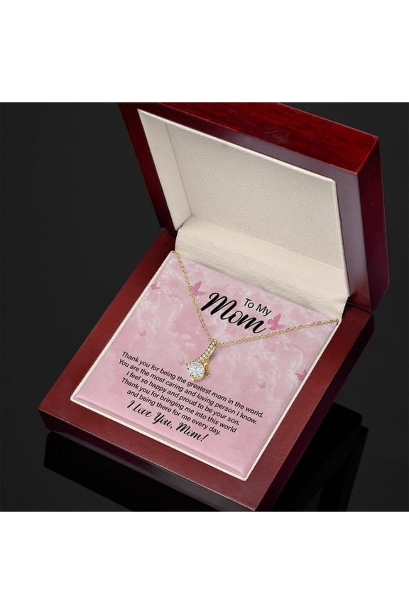 Jewelry, Necklace, Message Card, Mother's Day Gift, Pink Sky, Butterfly, Alluring Beauty Necklace Gift, To Mom From Daughter Son, White Alluring Necklace