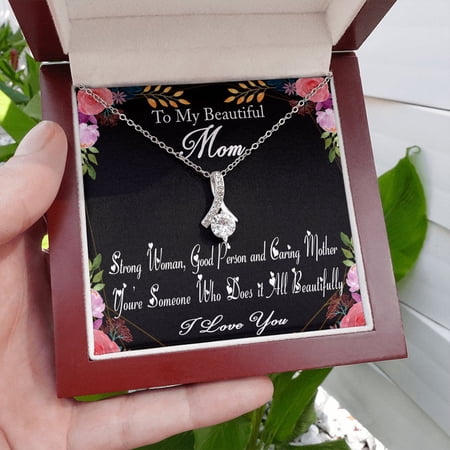 Jewelry, Necklace, Message Card, Mother's Day Gift, To My Beautiful Mom, Alluring Beauty Necklace Gift, From Daughter, Son, White Alluring Necklace