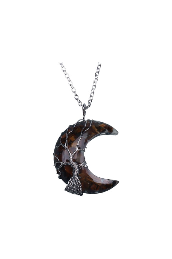 Jewelry Necklaces Gift for Women Crescent Moon Pendant Necklace Tree of Life Wire Wrapped Necklaces Natural Gemstone Quartz Jewelry for Women Men