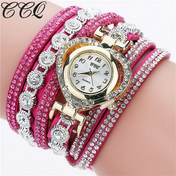 Jewelry On Clearance Ccq Women Vintage Rhinestone Crystal Bracelet Dial Analog Quartz Wrist Watch Hot Pink