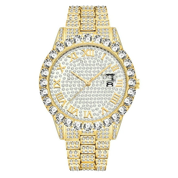 Jewelry On Clearance Luxurious Full Diamond Steel Strip Ms Quartz Analog Watch Diamond Watch Gold