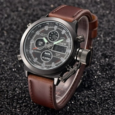 Jewelry On Clearance Mens Quartz Sport Military Led Watches Analog Stainless Steel Wrist Watch Coffee