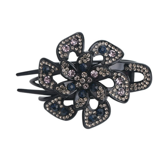 Jewelry On Clearance Rhinestone Flower Hair Clip Flexible Durable Design Women Hair Dovetail Clip Gray