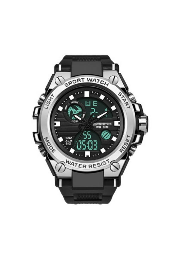 Jewelry On Clearance Waterproof Night Light Outdoor Sports Dual Display Electronic Watch For Man Silver