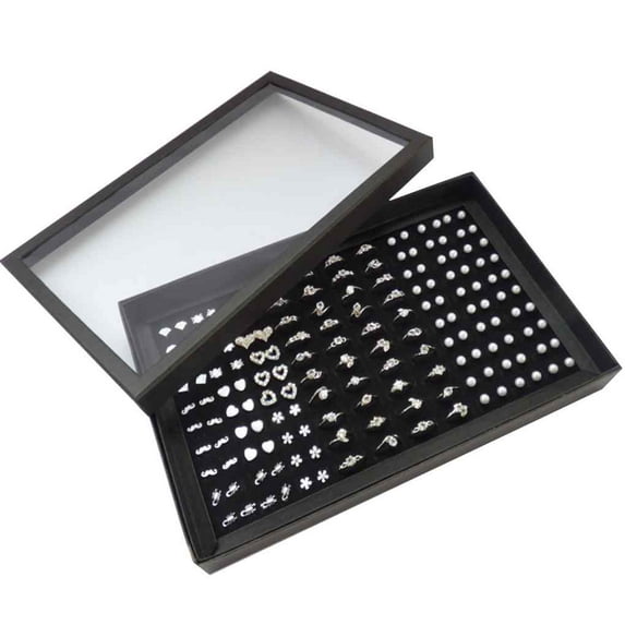 Ring Box, Ring Holder, Earring Organizer Tray, 100 Slots Ring Storage Display Box Jewelry Storage Case Jewelry Ring Display Collector Box with Clear Lid, for Store Display - by ROBOT-GXG