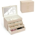 thumbnail image 1 of Jewelry Organize with 3 Drawer,Jewelry Holder Organize with Mirror,4-Layer Jewelry Box for Women Girls，Leather Jewelry Storage Box. (Apricot, 1 of 17