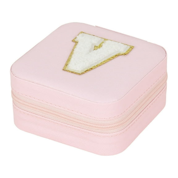 Jewelry Organizer 26 Letters Display Storage Box Case with Necklace Hooks Earring Rack Ring Tray Flannel Velvet, Compact 4x4x2 Inch Vanity Box, Gift Decor