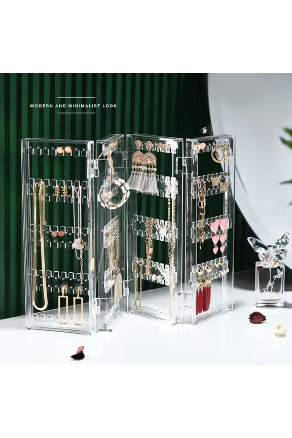 Jewelry Organizer - 6-Tier Earring Holder Rack For 140 Pairs - Compact Stand For Jewelry - Clear Acrylic Necklace Holder - Foldable & Freestanding Table Top Jewelry Holder - 11.57x4.8x3.46"