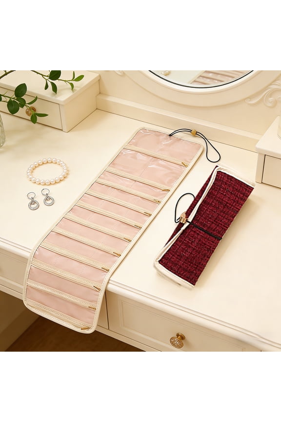 Jewelry Organizer Bag Roll Up Travel Jewelry Storage Pouch Hanging Jewelry Holder with Compartments for Earrings Necklaces Bracelets Rings, Portable Accessory Organizer for Travel
