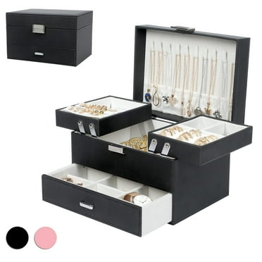 Jewelry Organizer Box, 3 Layers Jewelry Storage Organizer for Earring, Ring, Necklace, Bracelets (Black)