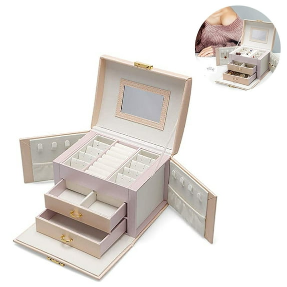 Jewelry Organizer Box, Large Jewelry Storage Box, PU Leather Jewelry Storage Case for Valentine's Day, Birthday, Mother's Day, Christmas,Nude pink
