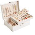 thumbnail image 1 of Jewelry Organizer Box, Two Layers of Lockable, PU Leather, Large Capacity, Removable Tray for Necklace Earring Ring, Gifts for Women and Girls (White), 1 of 13