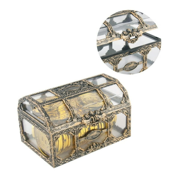 Jewelry Organizer Box Verdsylv Plastic Treasure Chest Storage Box, Transparent Keepsake Case with Handle, for Jewelry Organizer, Coin Collection, Craft Supply Storage, Treasure Chest Box, Brown