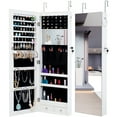 thumbnail image 1 of Jewelry Organizer Cabinet, Hanging Jewelry Armoire Organizer with Mirror&LED Lights, Rustic Wall-Mounted Jewelry Storage Organizer, Lockable Mirrored Organizing Boxes, 14.4x3.9x43.6in, White, A833, 1 of 9