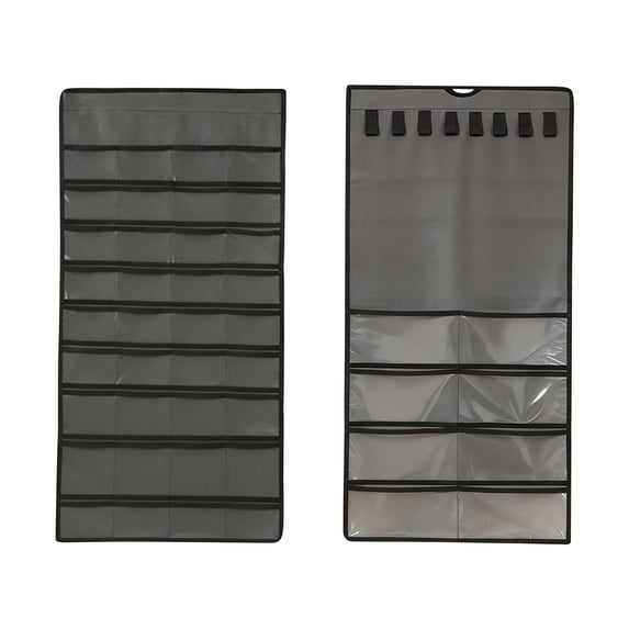 Jewelry Organizer Hanging Roll 48-Grid Storage Pouch with Hook, Gray, 1PC for Travel Home Closet Organization