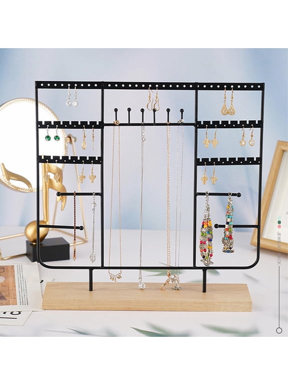 Jewelry Organizer Holes with Wood Base Multi Tiers Metal Hanging Holder Jewelry Tree for Earrings Necklace Girls Gift Women