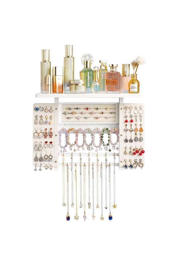Jewelry Organizer, Wood Wall Mounted Jewelry Holder and Jewelry Storage for Necklaces Bracelets Earrings Rings Display