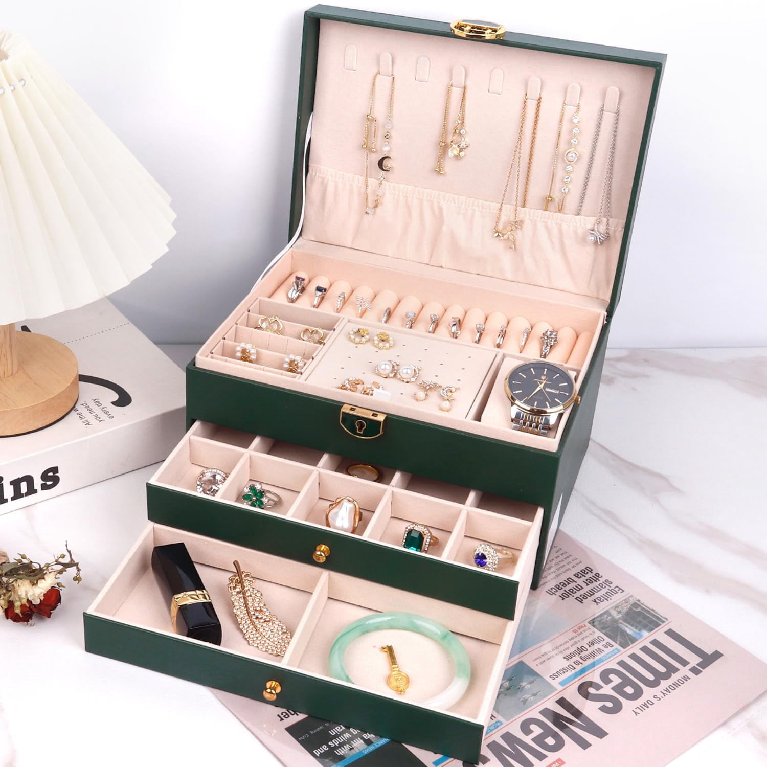 Jewelry Organizer -& Multiple Compartments - Premium Jewelry Storage for Necklaces, Rings, Bracelets - Nice Christmas Gift for Women, Men