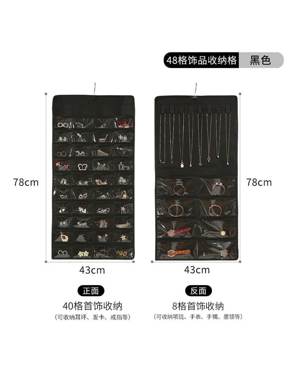 Jewelry Organizer Necklace Holder Anti-tangle Earrings Rings Hanger with 80Jewelry Bags Travel Storage Roll with Pockets Hang on Closet, Wall, Door,1 Piece, Large