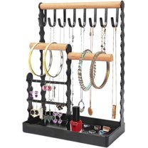 Gold Metal Jewelry Stand Holder With Acrylic Tray - Detachable Organizer For Earrings, Necklaces, Rings, Bracelets