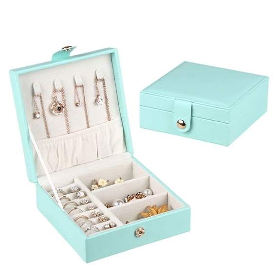Jewelry Organizer, PU Leather Travel Jewelry Box for Women Girls, Double Layer Portable Travel Organizers and Display Storage Holder Boxes for Stud Earrings, Rings, Necklaces, Bracelets (Blue)
