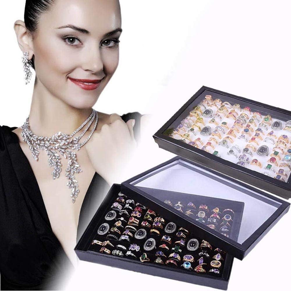 Jewelry Organizer, Ring Display Case Organizer Box with Transparent Lid ...