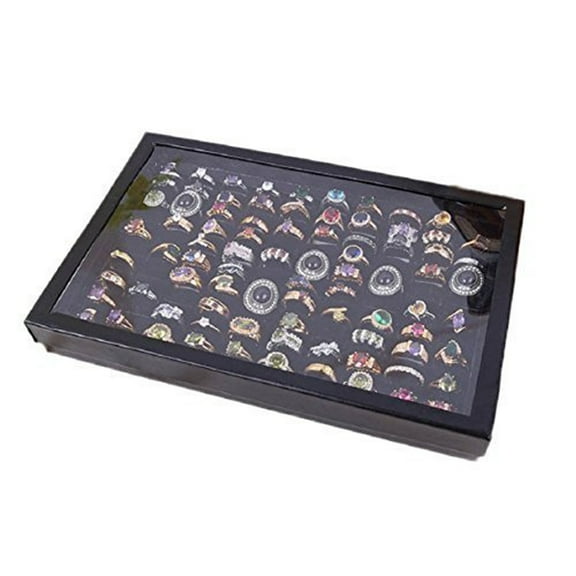 Jewelry Organizer, Ring Display Case Organizer Box with Transparent Lid, Ring Holder Showcase For Store Display Jewelry Show Home, Ring Organizer For Jewelry Rings, Studs Earrings, 100 Slot, Black
