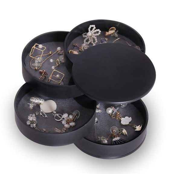 Jewelry Organizer, Small Jewelry Storage Box Earring Holder for Women, 5-Layer Rotating Travel Jewelry Tray Case with Lid for Bracelets Rings Bracelets