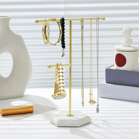 Jewelry Organizer Stand 2-Tier Metal Bracelet Holder | Necklace Display Rack | Earring & Watch Stand | Iron Storage Shelf | Space-Saving Countertop Decor | Black | 10.24x7.28in | 1 Pack