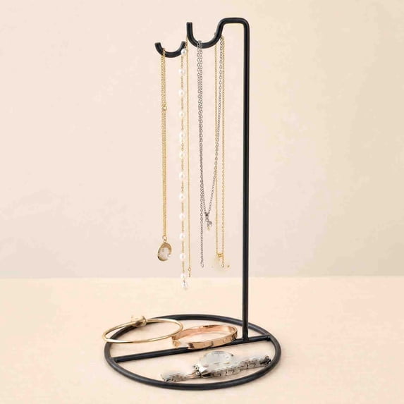 Jewelry Organizer Stand, Black Metal Display Rack for Necklaces and Bracelets on Vanity