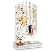 Jewelry Organizer Stand, Earring Holder Rack for Hanging Earrings, Jewlery Tree for Necklaces Bracelets Watches and Rings Large Storage Jewelry Display as Girls Women Gift, White