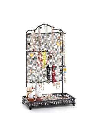 Jewelry Organizer Stand, Earring Holder Rack for Hanging Earrings, Jewlery Tree for Necklaces Bracelets Watches and Rings Large Storage Jewelry Display as Girls Women Gift, Black