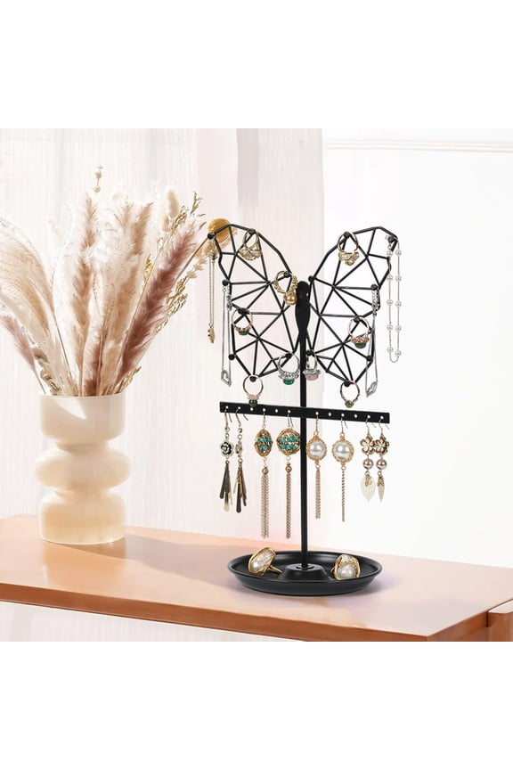 Jewelry Organizer Stand, Hanging Earring Rack Vertical Necklace Bracelet Storage Display with Butterfly Cloud Heart Design, Metal Jewelry Tree Holder for Vanity Dresser Store