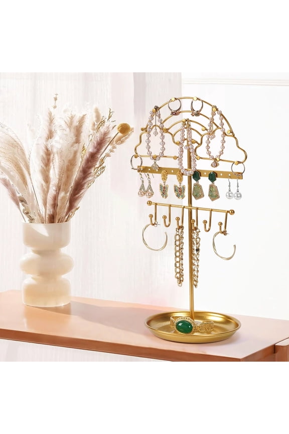 Jewelry Organizer Stand, Hanging Earring Rack Vertical Necklace Bracelet Storage Display with Butterfly Cloud Heart Design, Metal Jewelry Tree Holder for Vanity Dresser Store