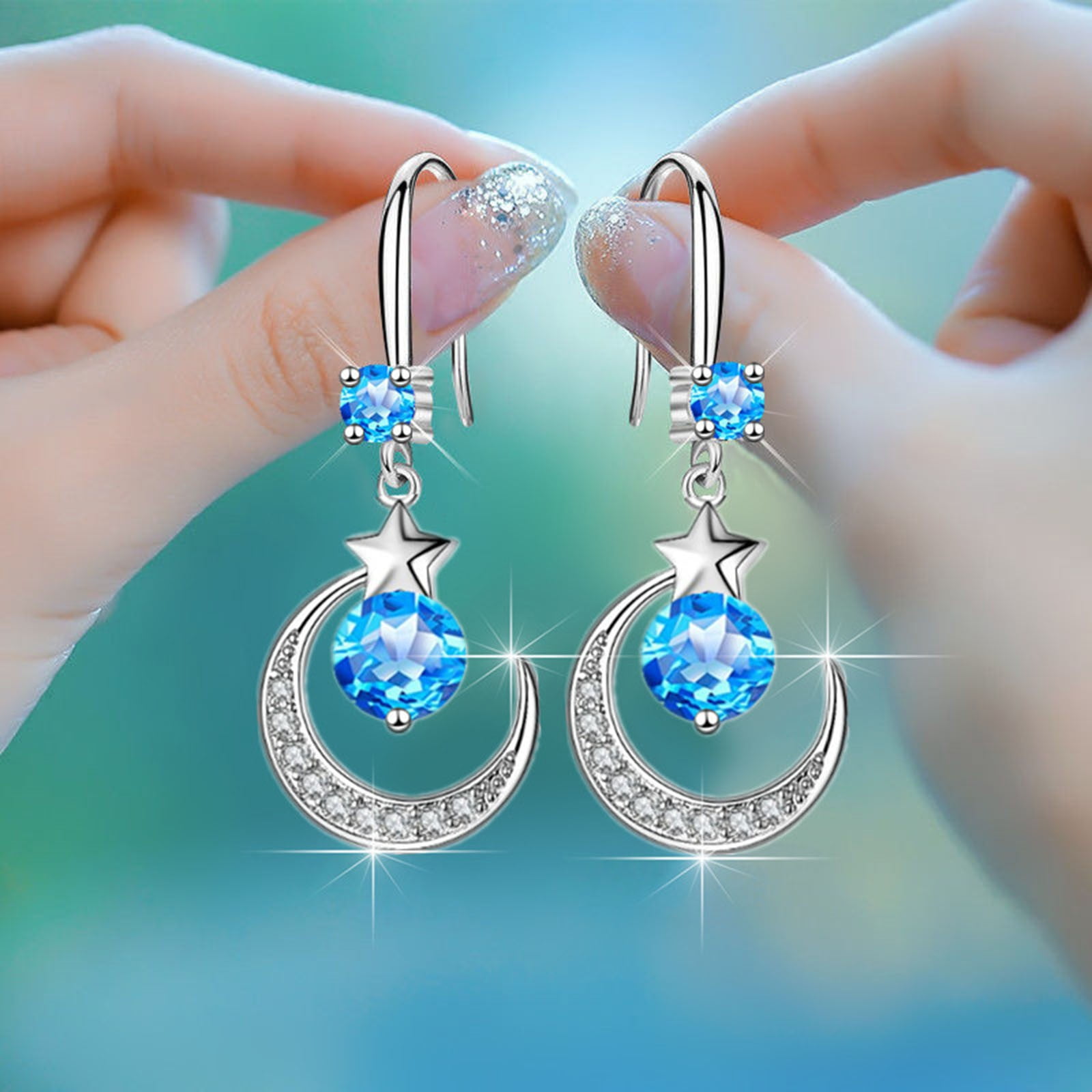 Jewelry Organizer Star Mythology Moon Water Drop Earrings Thin Dangle  Elegant Rhinestone Earrings Water Drop Copper Earrings For Women Birthday  Gifts